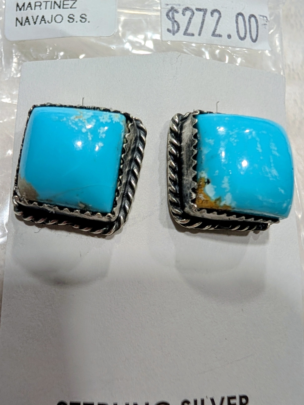 Turquoise Square Sterling Silver Stud Earrings by Anissa Martinez Navajo